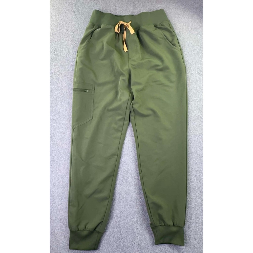 FIGS HW Zamora Jogger Scrub Pants Womens S Petite Green Zip Pockets RN Medic